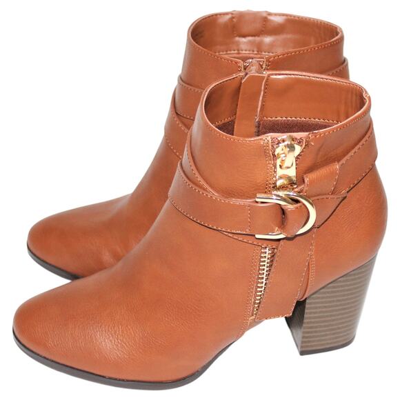 Faux Brown Leather and Gold Heeled Bootie Size 8.5 - Picture 5 of 5